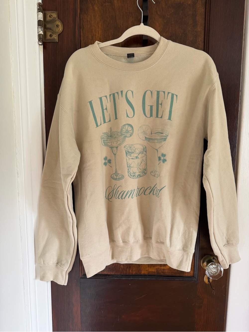 Gildan Cream Crewneck Sweatshirt with Green 'Let's Get Shamrocked' Graphic